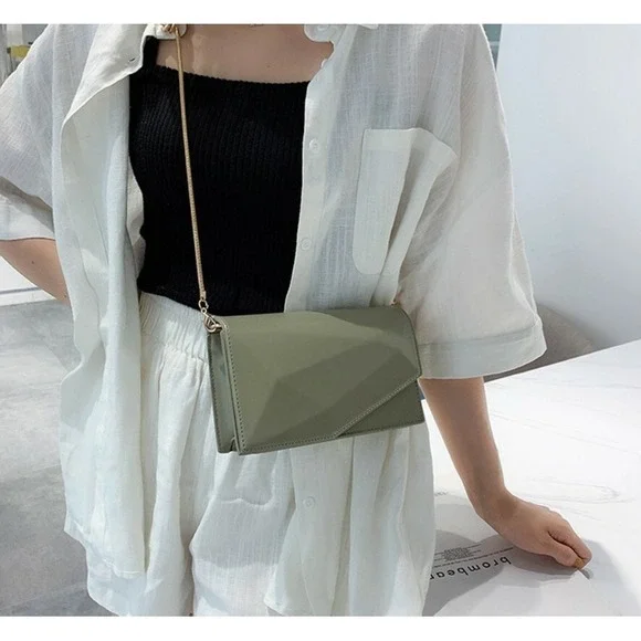 Geometric Clutch Bag Gold Chain Shoulder Crossbody Evening Bag Women - Picture 3 of 9